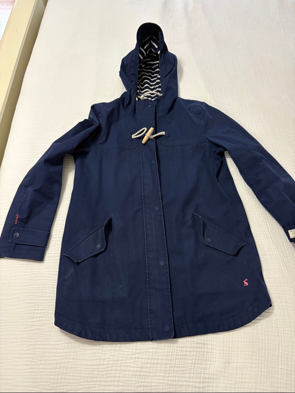 Joules Navy Hooded Raincoat with Striped Lining